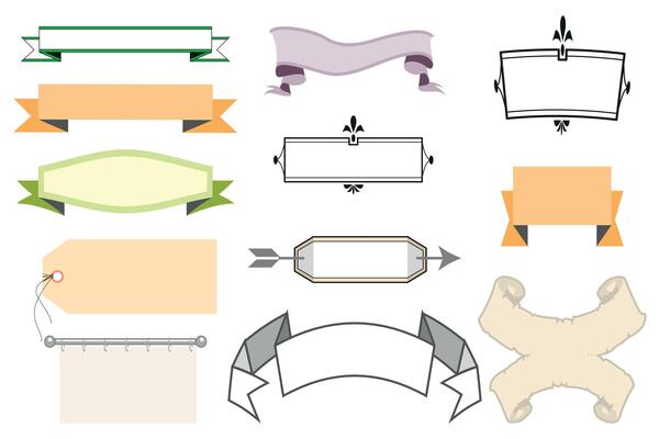 Cute set of illustrations of ribbon frames for messages or text. Vintage ribbon banners, text frame design.
