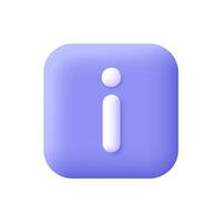 Information info square button or box. Help, FAQ and support concept. 3d icon. Cartoon minimal style. vector