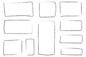 Handdrawn doodle grunge square highlights. charcoal pen rectangle borders, angular note. Marker scratch scribble scrawl frames. vector