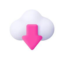 Cloud and upload, download arrow. Media loading, data transfer, cloud storage and cloud computing. 3d icon. Cartoon minimal style. vector