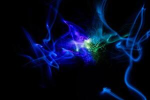 Blue and green light explosion of energy with elegant glowing lines. Abstract technology background. photo
