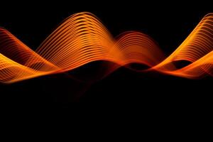 Neon lights glow and flash technology background with flying design elements. photo