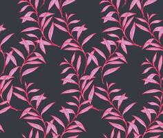 Unique colorful branches leaves intertwined in a seamless pattern on a dark background. hand drawing. Abstract artistic floral stems printing. Template for designs, textiles, fashion, fabric vector