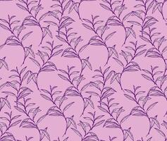 Violet seamless pattern with abstract artistic tiny leaf stems. Unique branches leaves printing on a purple background. hand drawing. Template for designs, textile, fashion, fabric vector