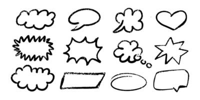 Crayon Pencil Texture Speech Bubbles and Thought Clouds Set vector