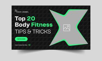 Daily workout exercise tips and trick cover banner design, creative body fitness thumbnail banner design, customizable eps 10 file format vector