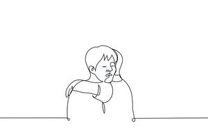 someone comforts a crying man - one line drawing . concept touching consoling hug, comfort, soothe someone vector