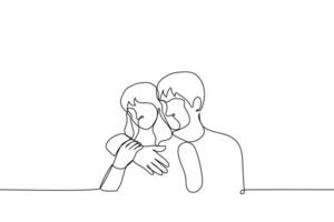man hugging a woman from behind - one line drawing . concept of consolation, romantic hugs vector