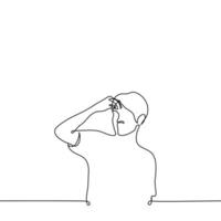 man scratching forehead - one line drawing . concept to ponder, suspect, reflect, reflect, brainstorm vector