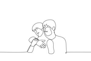 man hugging another man from behind - one line drawing , concept homosexual couple hugging, male lovers reconcile vector