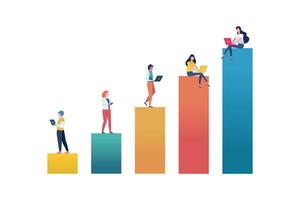 People on increase bar chart isolated on white background. vector