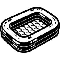 Empty rectangular inflatable children pool in monochrome. Preparing for summer holidays. Simple minimalistic in black ink drawing on white background vector