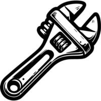 Spanner repair instrument in monochrome. Workshop technician development. Simple minimalistic in black ink drawing on white background vector
