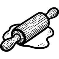 Wooden culinary rolling pin rolls out dough in monochrome. Simple minimalistic in black ink drawing on white background vector