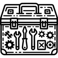 Box with installation tools doodle icon. Auto mechanic tool set. Simple minimalistic symbol in black on white background vector