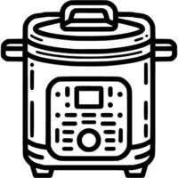 Multi cooker with electronic display doodle icon. Instant food preparation device. Simple minimalistic symbol in black on white background vector