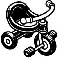 Tricycle for small children in monochrome. First transport for kindergartner. Simple minimalistic in black ink drawing on white background vector