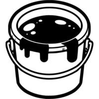 Bucket filled with paint in monochrome. Painting repair work. Simple minimalistic in black ink drawing on white background vector