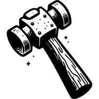 Heavy blacksmith hammer in monochrome. Hammer with wooden handle. Simple minimalistic in black ink drawing on white background vector