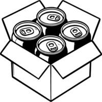 Box with cold drink cans in monochrome. Preparing for beach party. Simple minimalistic in black ink drawing on white background vector