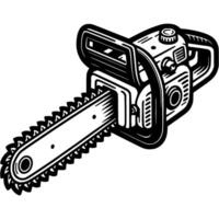 Powerful chainsaw in monochrome. Modern tool for cutting trees. Simple minimalistic in black ink drawing on white background vector
