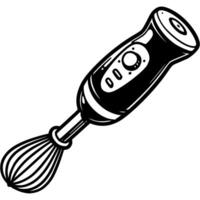 Electric blender with whisk attachment for whipping cream in monochrome. Simple minimalistic in black ink drawing on white background vector