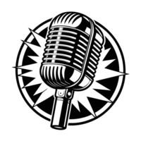 Black and white microphone in flat style vector