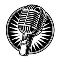 Black and white microphone in flat style vector