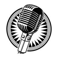 Black and white microphone in flat style vector