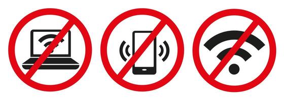 It is forbidden to use Internet connection or Wi-Fi on smartphone and laptop. Illustration . vector