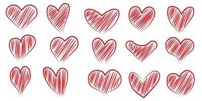Drawings of a heart with red paint inside on a white background. vector
