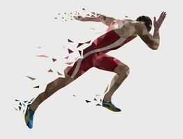 Low triangle style illustration of a triathlete marathon runner running forward. vector
