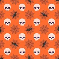 A Halloween themed pattern of skulls and spider webs vector