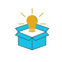 Open box with light bulb flat icon, Idea and creativity solution vector