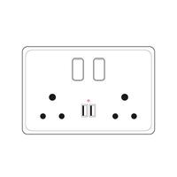 Power plug double Socket Outlet type K with switch and usb port vector