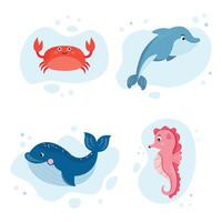 Set of sea fish and crabs vector