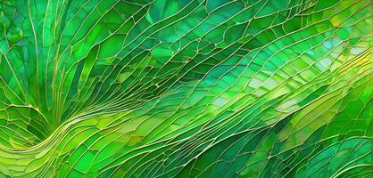 Abstract organic green lines with a broken glass effect. . photo