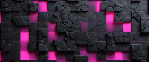 Carbon texture 3d tiles aligned. Abstract background wallpaper. Glowing tile joints. photo