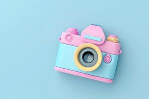 3D multicolored camera icon on pastel color tone with copy space background. photo