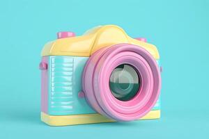 3D multicolored camera icon on pastel color tone with copy space background. photo