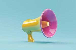 Multicolored megaphone icon, isolated on pastel color tone background with copy space. 3D render illustration style. photo