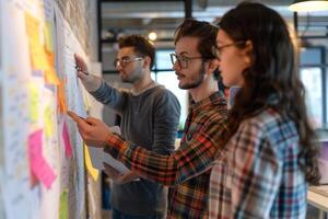 Innovative Tech Startup Team Brainstorming During Design Sprint in Creative Workspace photo