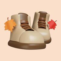 3d Autumn boot . Golden fall. Season decoration. icon isolated on gray background. 3d rendering illustration. Clipping path. photo