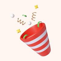 3d Christmas Party cracker icon. minimal decorative festive conical shape tree. New Year's holiday decor. 3d design element In cartoon style. Icon isolated on white background. 3D illustration photo
