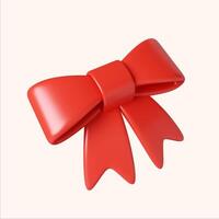 3d Christmas red bow icon. minimal decorative festive conical shape tree. New Year's holiday decor. 3d design element In cartoon style. Icon isolated on white background. 3D illustration photo
