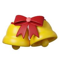 3d Christmas bell and ribbon icon. minimal decorative festive conical shape tree. New Year's holiday decor. 3d design element In cartoon style. Icon isolated on white background. 3d illustration photo