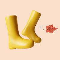 3d Autumn boot . Golden fall. Season decoration. icon isolated on gray background. 3d rendering illustration. Clipping path. photo