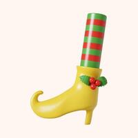 3d Christmas witch shoes icon. minimal decorative festive conical shape tree. New Year's holiday decor. 3d design element In cartoon style. Icon isolated on white background. 3D illustration photo