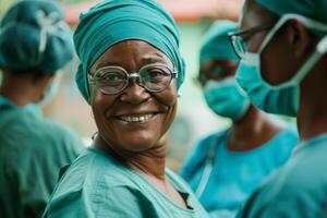 Smiling Senior Surgeon with Team photo