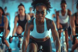 High-Energy Spin Class Led by Dynamic Instructor with Motivational Music photo